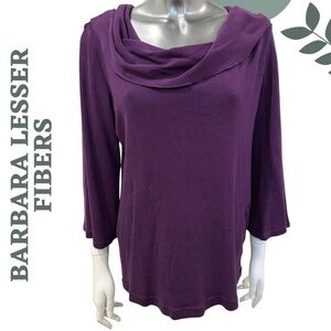 🛍️3/$40 Barbara Lesser Fibers | Purple 100% Cotton Cowl Neck Knit Top Size Large